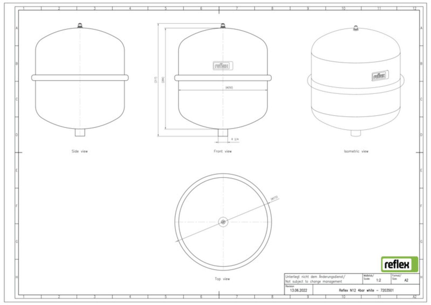 Reflex Membran-Druckausdehnungsgefäß N N 12, 4 bar/70 °C, R 3/4, weiß