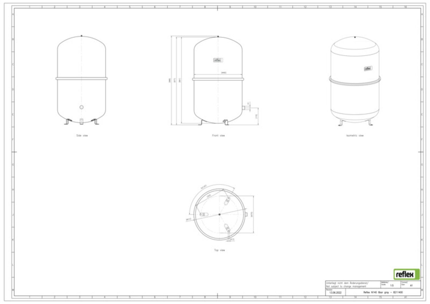 Reflex Membran-Druckausdehnungsgefäß N N 140, 6 bar/70 °C, R 1, grau
