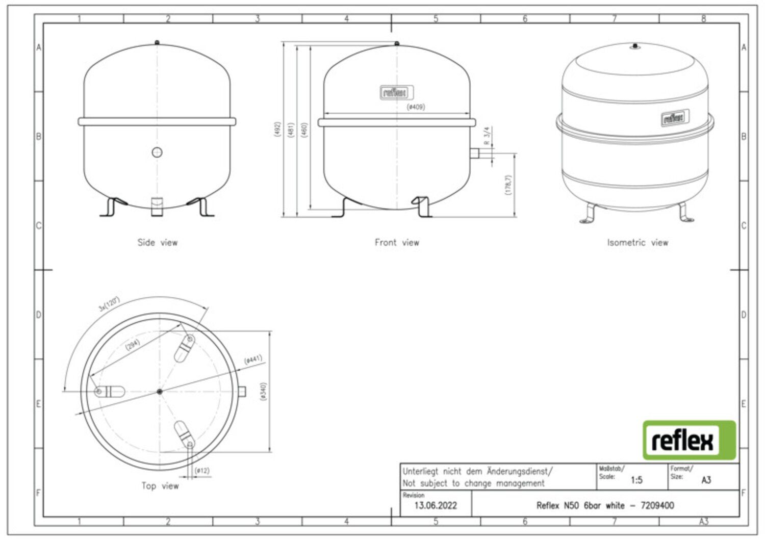 Reflex Membran-Druckausdehnungsgefäß N N 50, 6 bar/70 °C, R 3/4, weiß