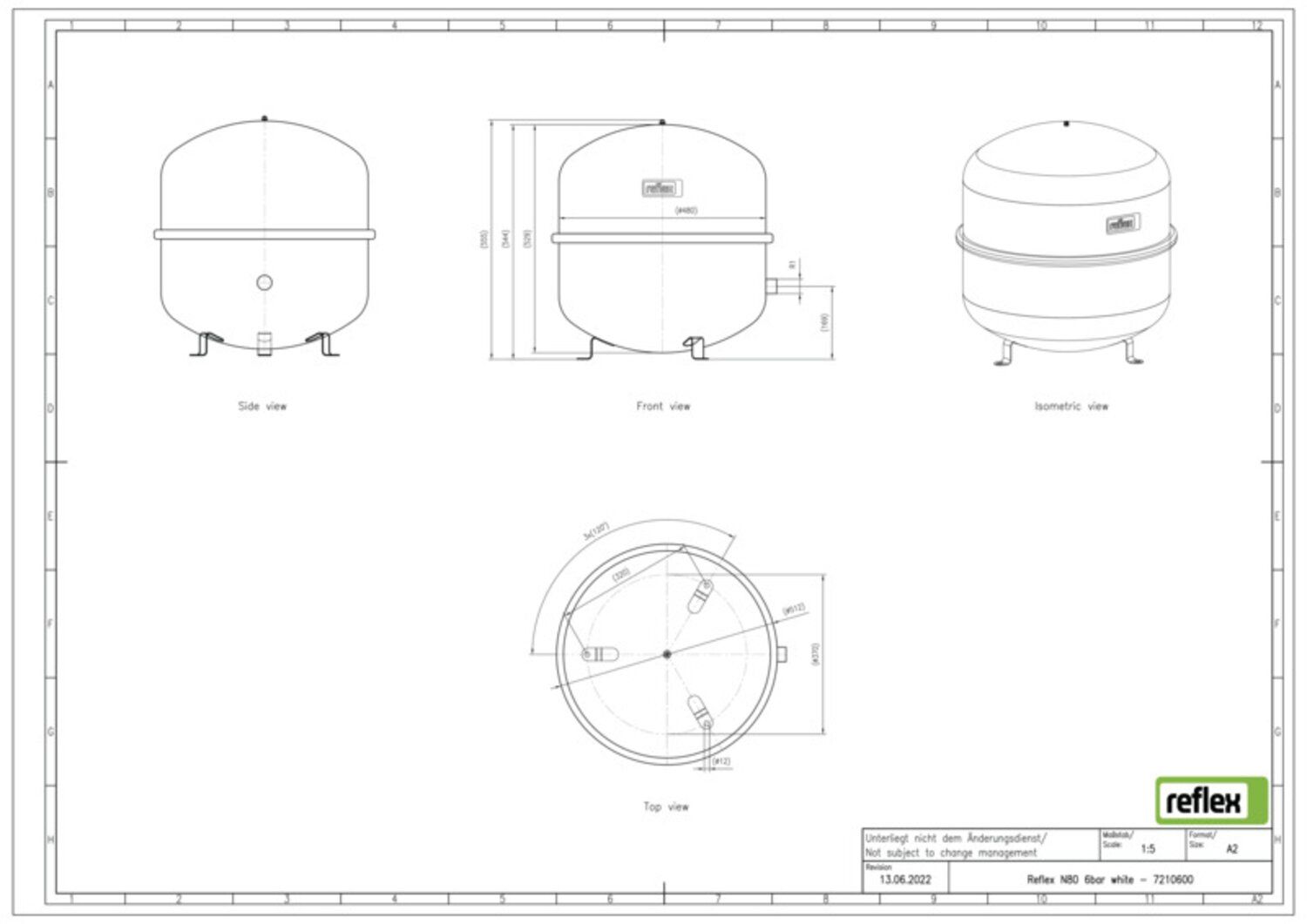 Reflex Membran-Druckausdehnungsgefäß N N 80, 6 bar/70 °C, R 1, weiß