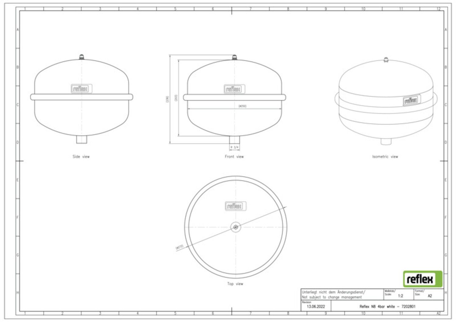 Reflex Membran-Druckausdehnungsgefäß N N 8, 4 bar/70 °C, R 3/4, weiß