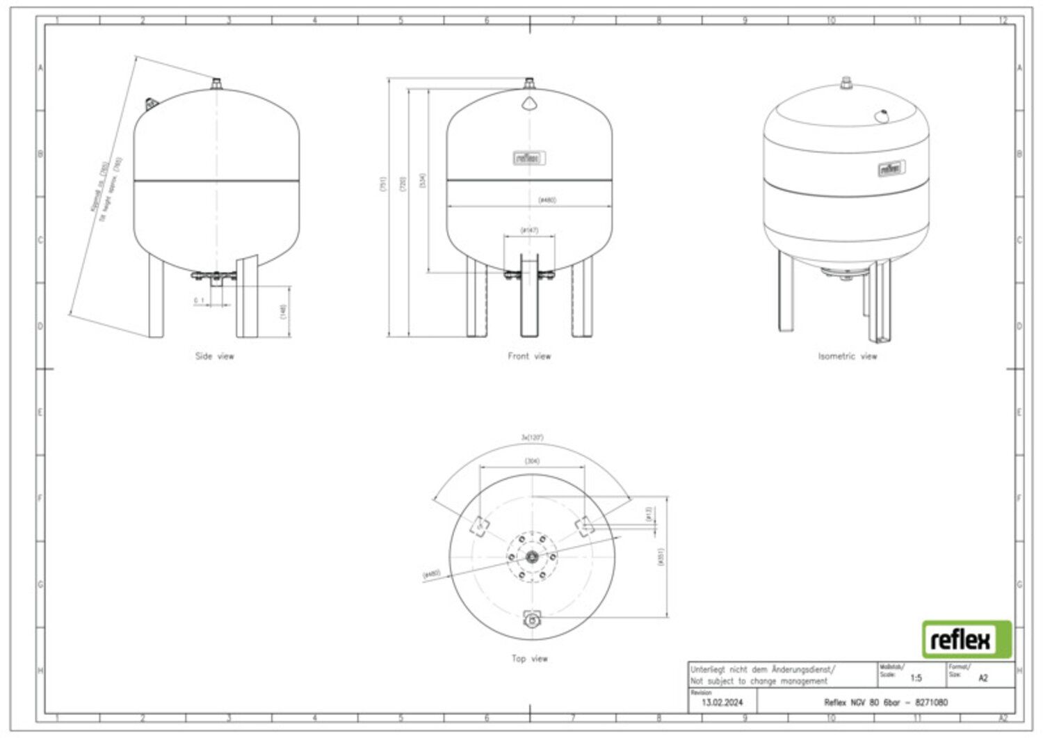 Reflex Membran-Druckausdehnungsgefäß Reflex NGV 80, grau, 6 bar