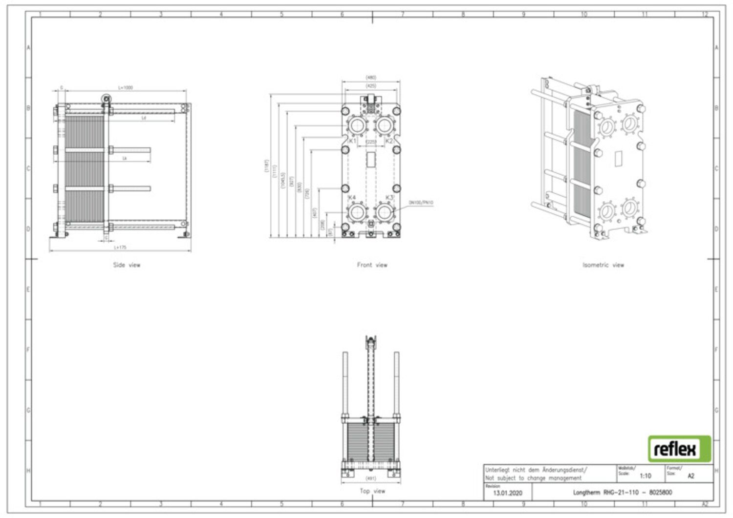 Reflex Wärmetauscher Longtherm RHG-21-110 Plattenzahl 110, geschraubt, Edelstahl