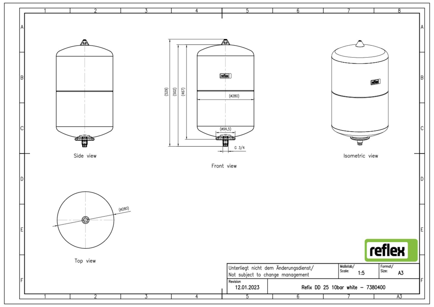 Reflex Membran-Druckausdehnungsgefäß Refix DD 25, 10 bar/70 °C, G 3/4, weiß