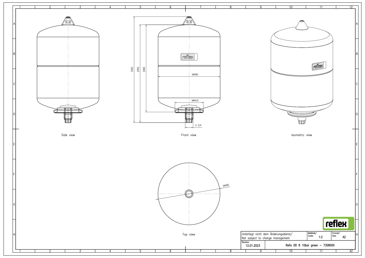 Reflex Membran-Druckausdehnungsgefäß Refix DD 8, 10 bar/70 °C, G 3/4, grün
