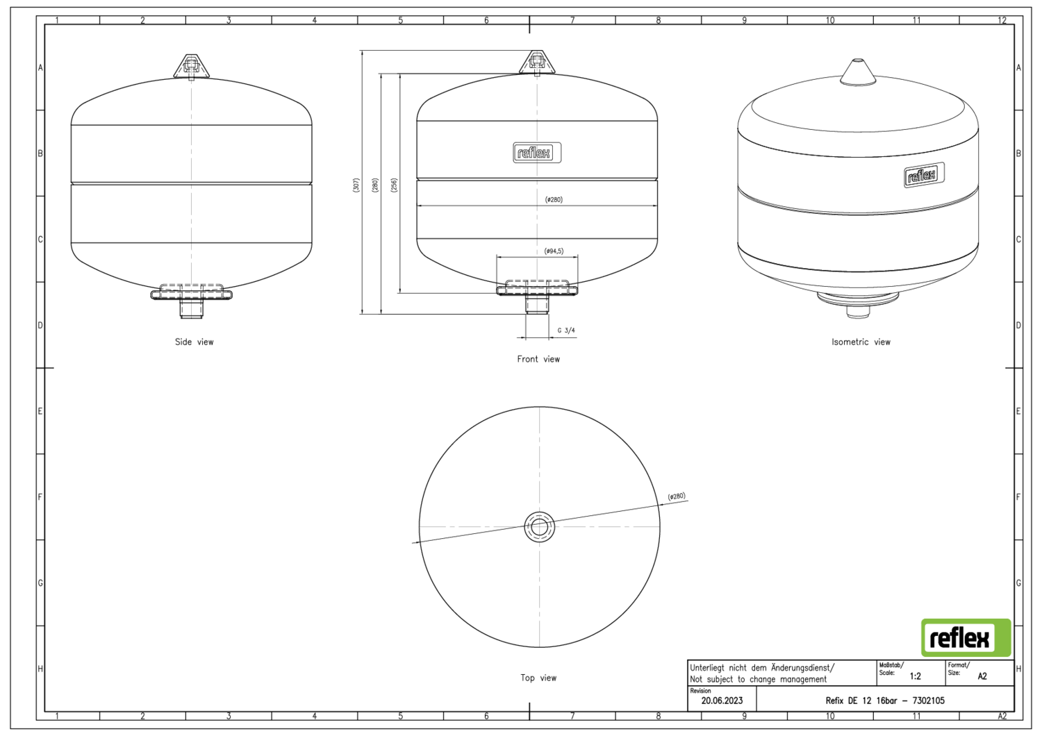 Reflex Membran-Druckausdehnungsgefäß Refix DE 12, 16 bar/70 °C, G 3/4