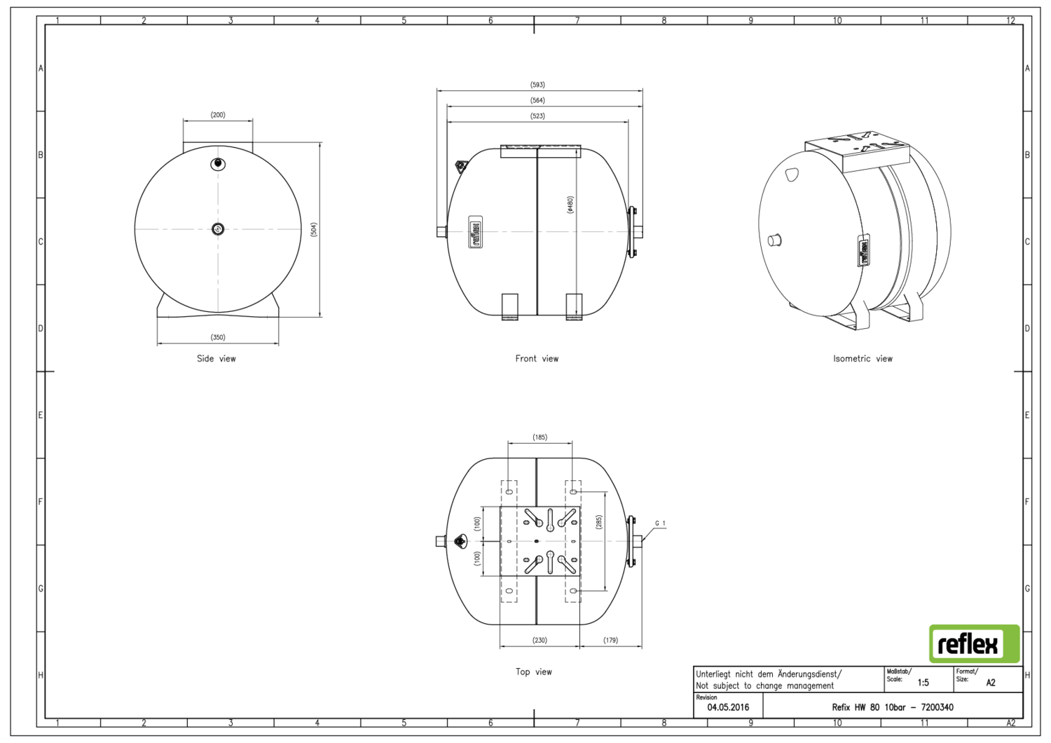 Reflex Membran-Druckausdehnungsgefäß Refix HW 80, 10 bar/70 °C, G 1, blau