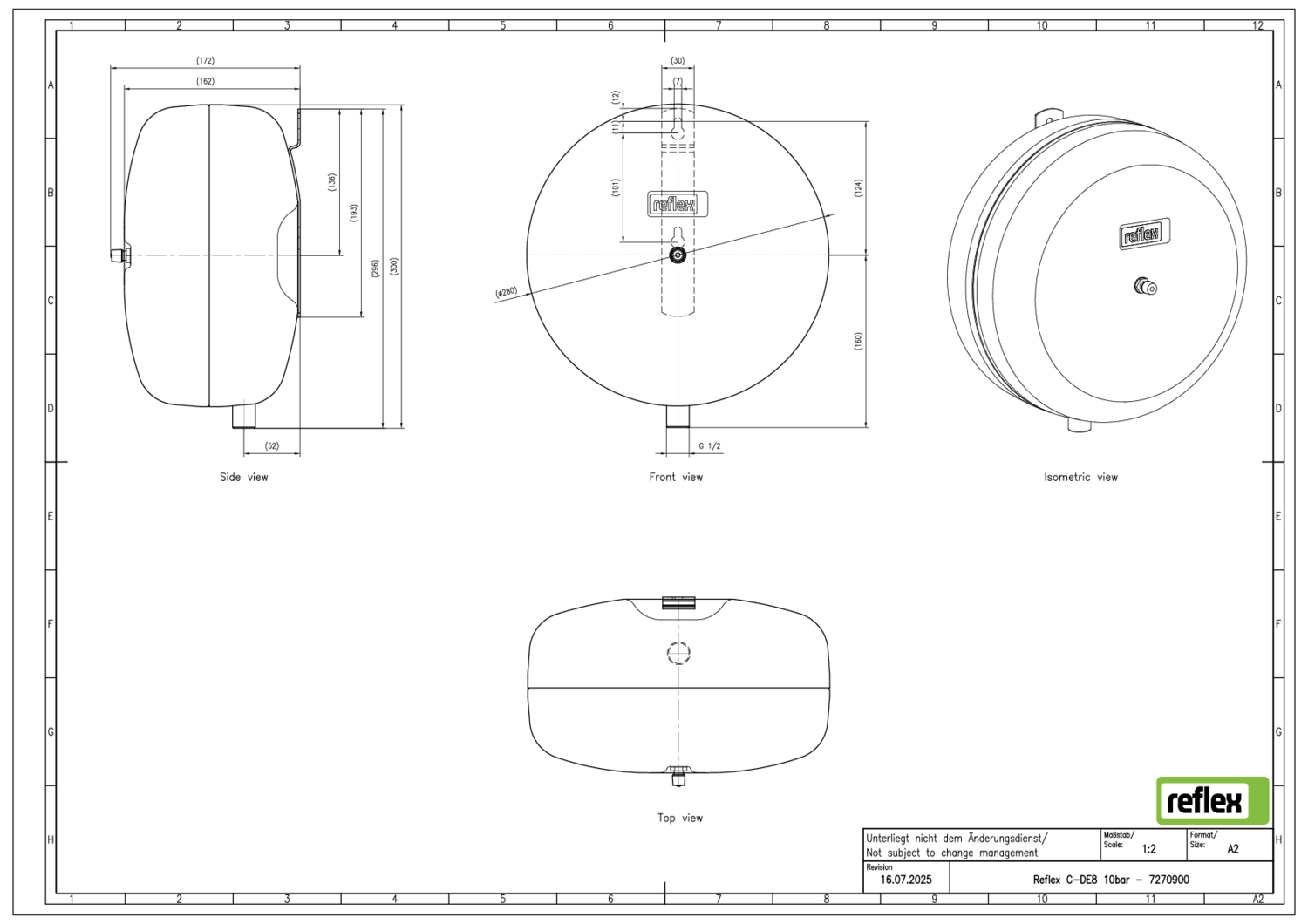 Reflex Membran-Druckausdehnungsgefäß Refix C-DE 8, 10 bar/70 °C, G 1/2, blau