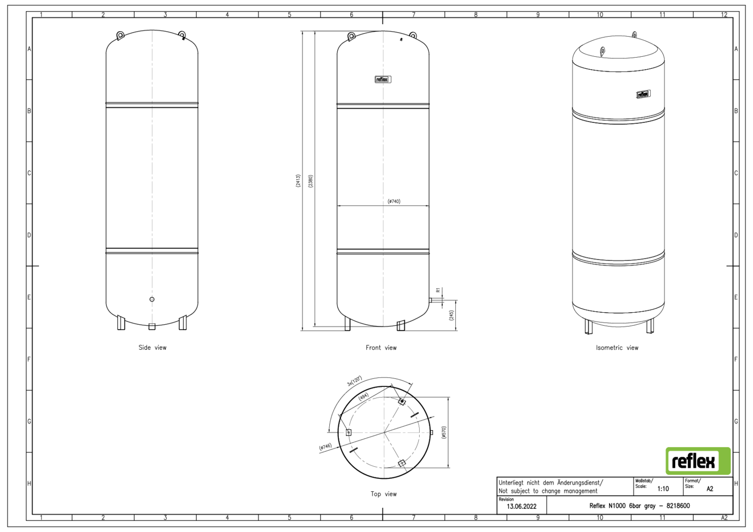 Reflex Membran-Druckausdehnungsgefäß N N 1000, 6 bar/70 °C, R 1, grau