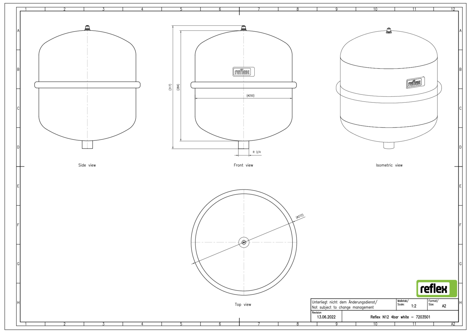 Reflex Membran-Druckausdehnungsgefäß N N 12, 4 bar/70 °C, R 3/4, weiß