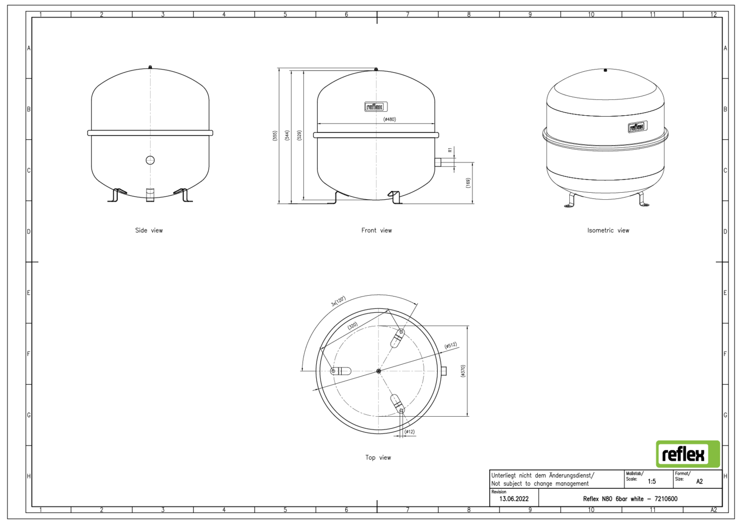 Reflex Membran-Druckausdehnungsgefäß N N 80, 6 bar/70 °C, R 1, weiß