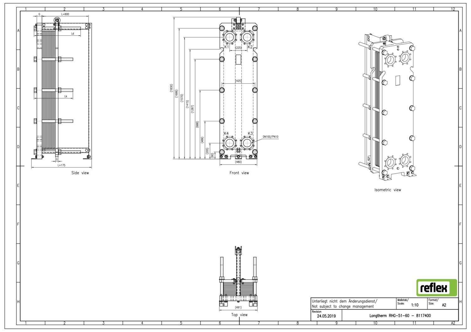 Reflex Wärmetauscher Longtherm RHG-51-60 Plattenzahl 60, geschraubt, Edelstahl