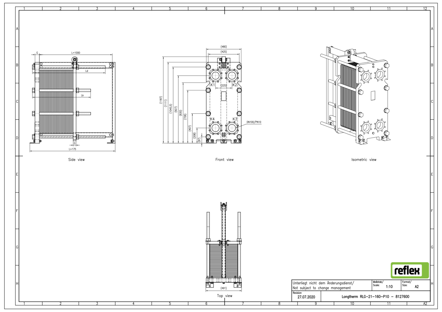 Reflex Wärmetauscher Longtherm RLG-21-160 Plattenzahl 160, geschraubt, Edelstahl