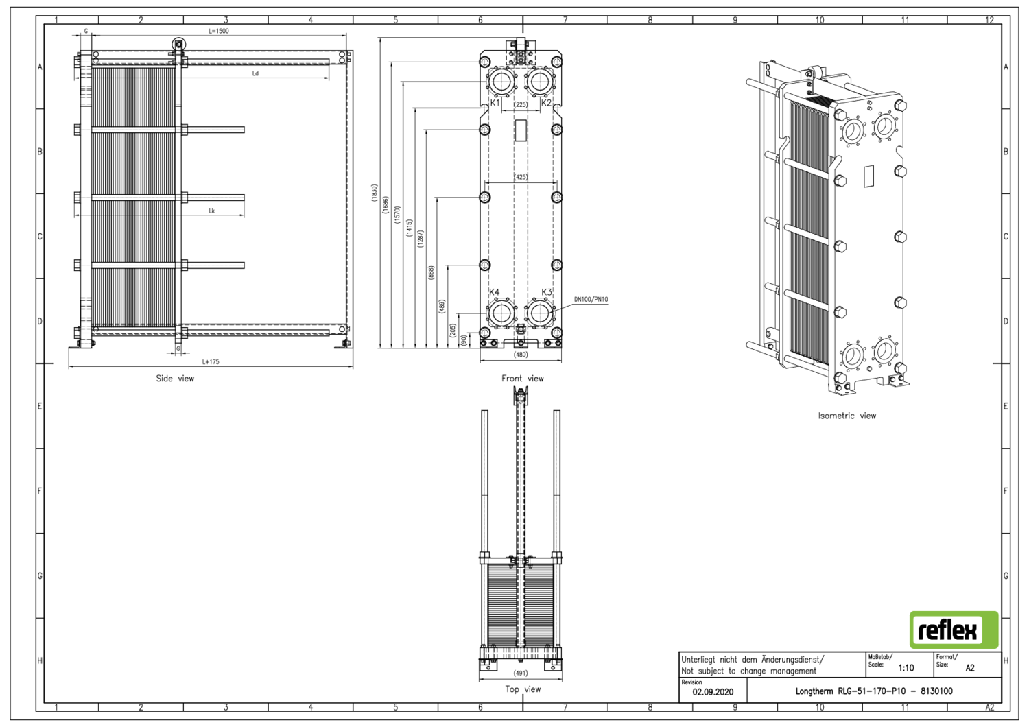 Reflex Wärmetauscher Longtherm RLG-51-170 Plattenzahl 170, geschraubt, Edelstahl
