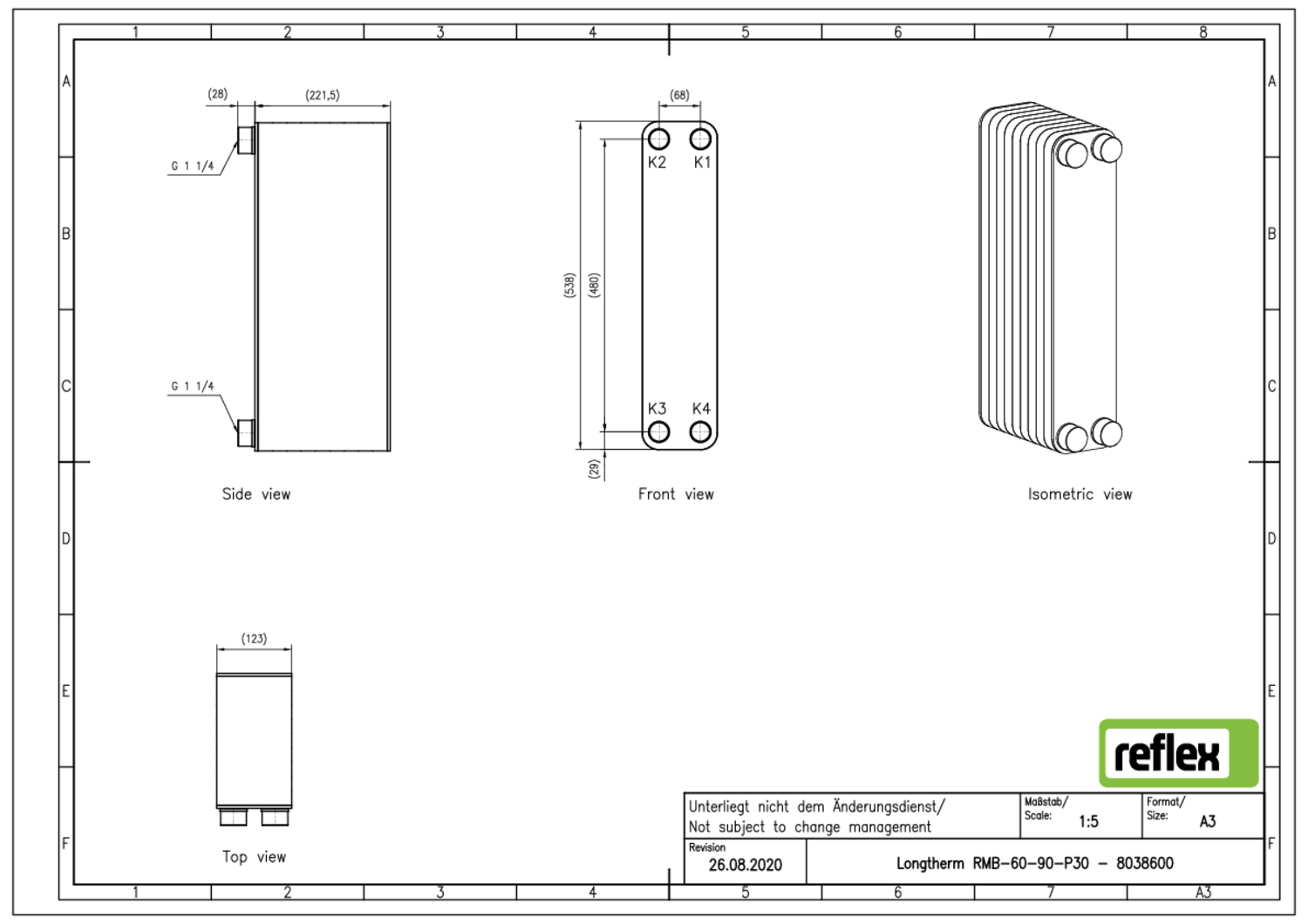 Reflex Wärmetauscher Longtherm RMB-60-90, Plattenzahl 90, gelötet, Edelstahl, eingängig