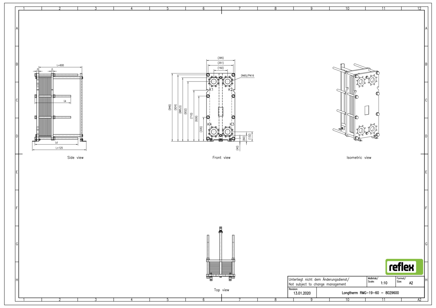 Reflex Wärmetauscher Longtherm RMG-19-60 Plattenzahl 60, geschraubt, Edelstahl