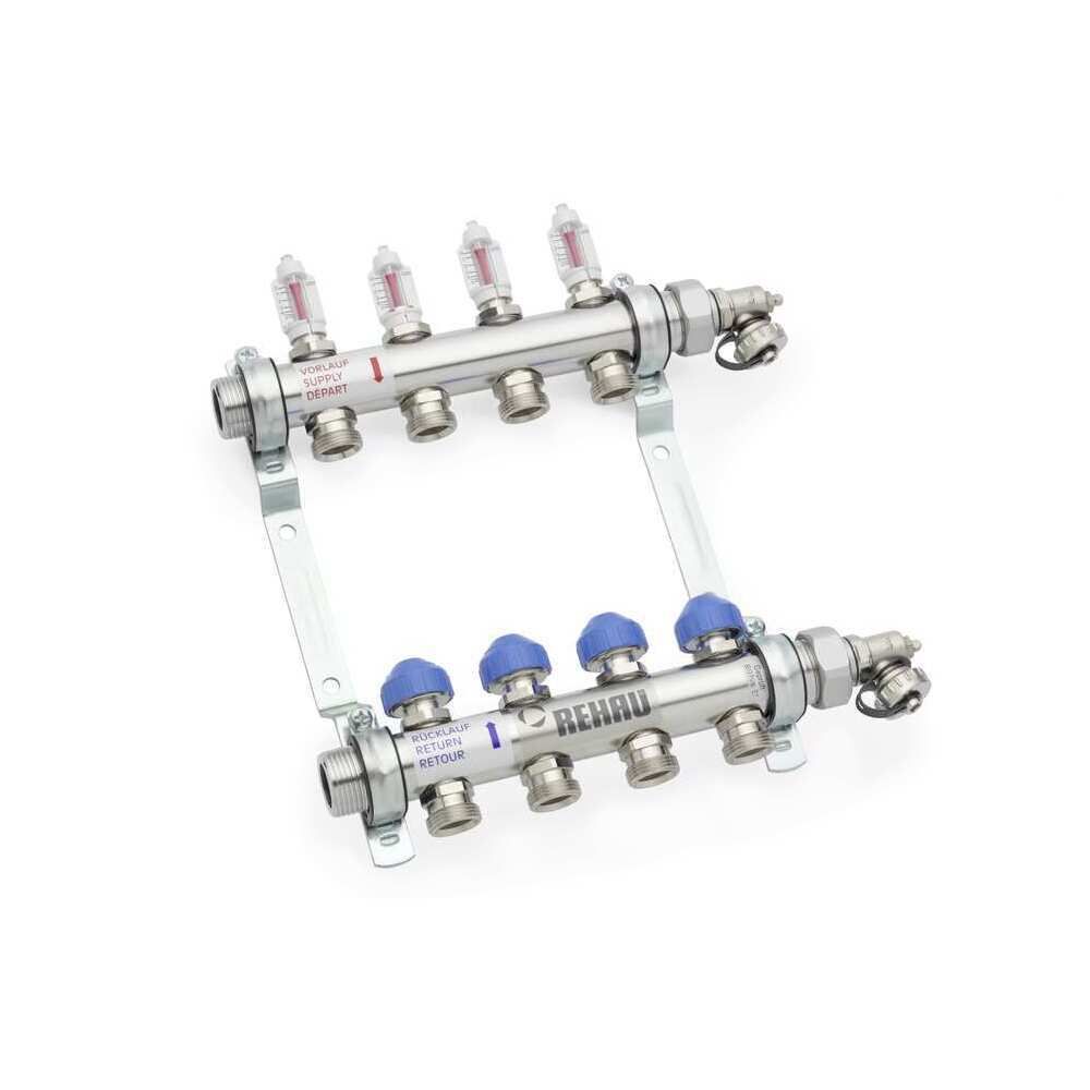 Rehau Heizkreisverteiler HKV-D 10 Kreise, Edelstahl, mit Durchflussmengenmesser (V2A), ohne Kugelhahn