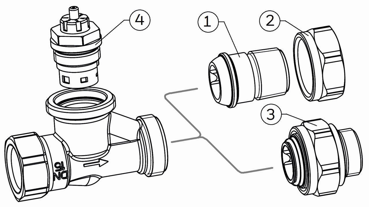 Resideo Thermostatventil SX 1/2", Winkel-Eck rechts, M 30x1,5, Messing, Rohranschluss Innengewinde
