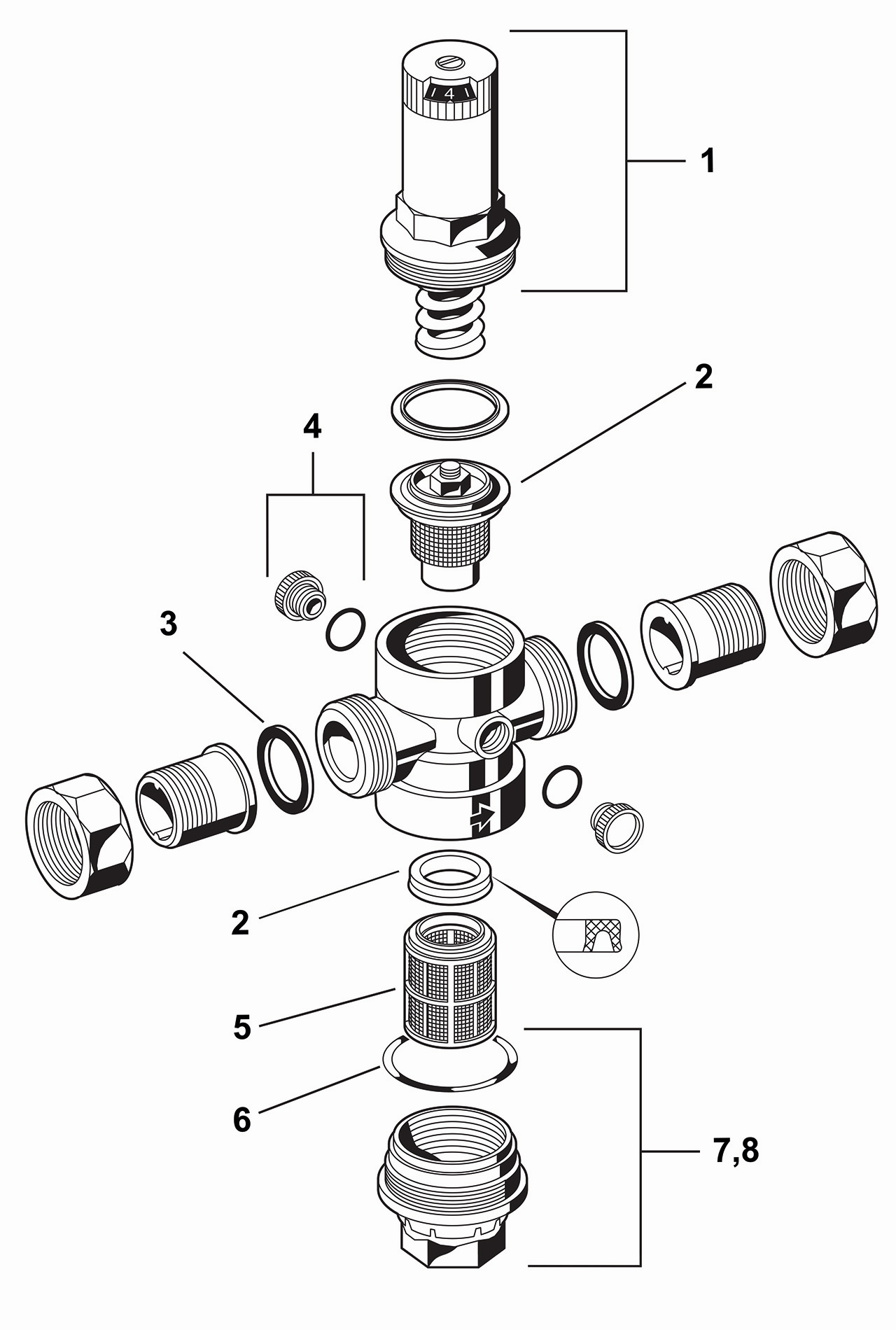 Resideo Druckminderer D06FI 1/2", Außengewindetülle, Filtertasse klar