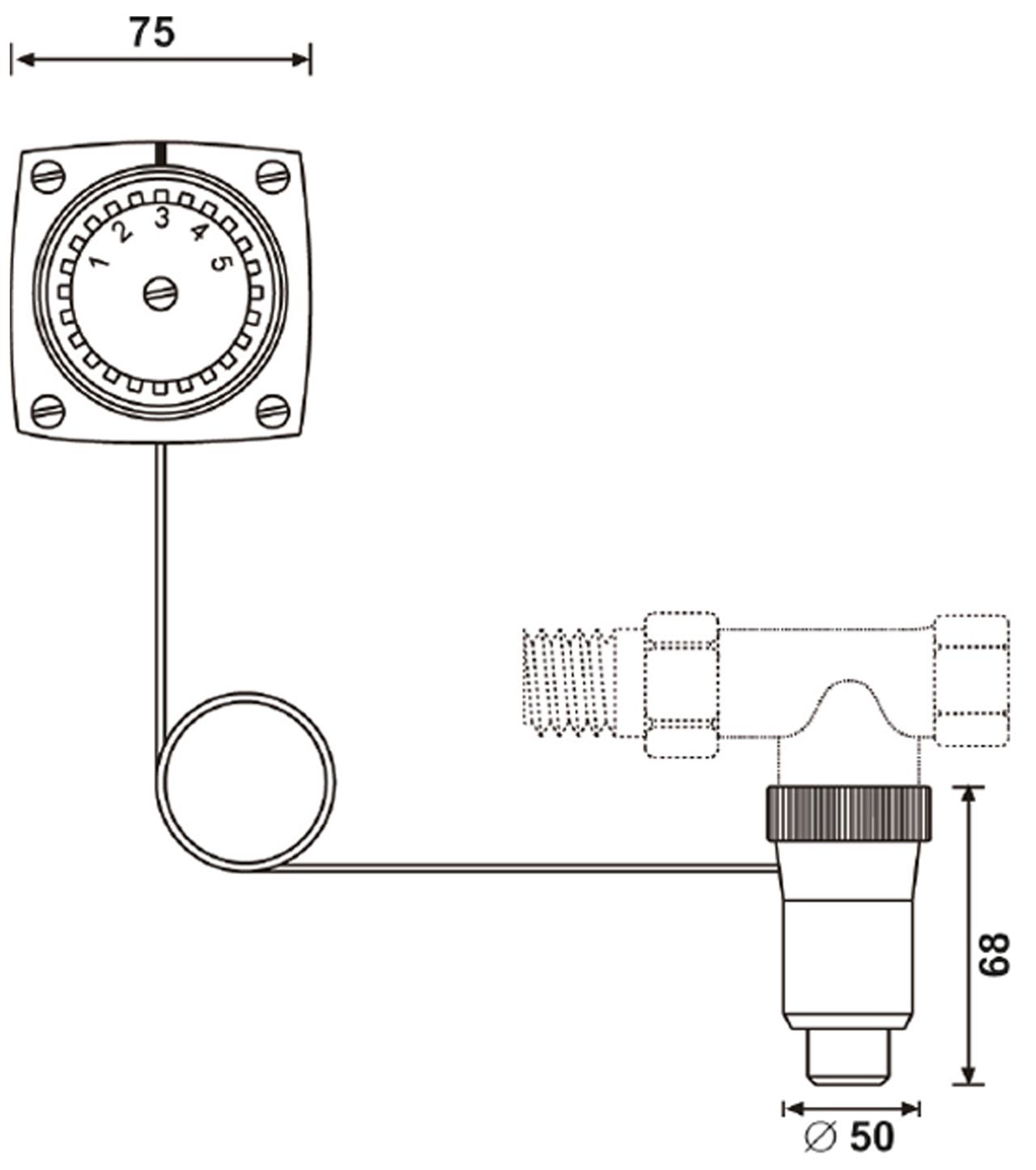 Resideo Thermostatregler Thera-3 weiß, M 30x1,5, mit Fernfühler, Kapillarrohr 2 m