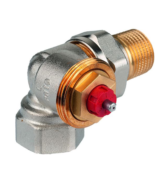 Resideo Thermostatventil FX 1/2", Winkel-Eck links, Messing, für niedrige Durchflussmengen