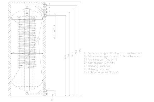 Roth Thermotank-Trinkwasser-Kombispeicher Quadroline TQ-TWK 850, mit Zirkulationsrückführung