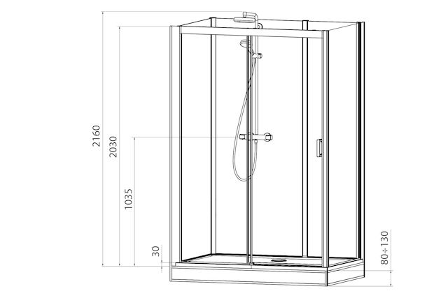 Roth Komplettdusche Vinata Spirit Eck 1560 x 777 x 2160 mm, ESG Rückwände anthrazit, ESG Schiebetür Flowdekor