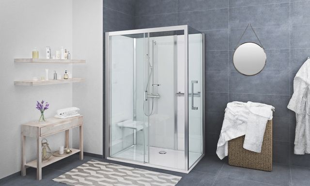 Roth Komplettdusche Vinata Comfort Eck 1660 x 677 x 2160 mm, ESG Rückwände anthrazit, ESG Schiebetür klar