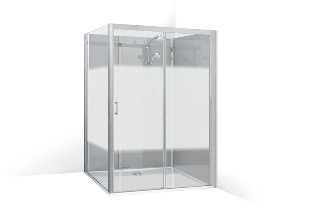 Roth Komplettdusche Vinata Spirit Eck 1560 x 777 x 2160 mm, ESG Rückwände anthrazit, ESG Schiebetür Flowdekor