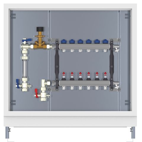 Roth Heizkreisverteiler vormontiert HK 5, Differenzdruckregler, Wärmemengenzähler-Set senkrecht, 2 Kugelhähne