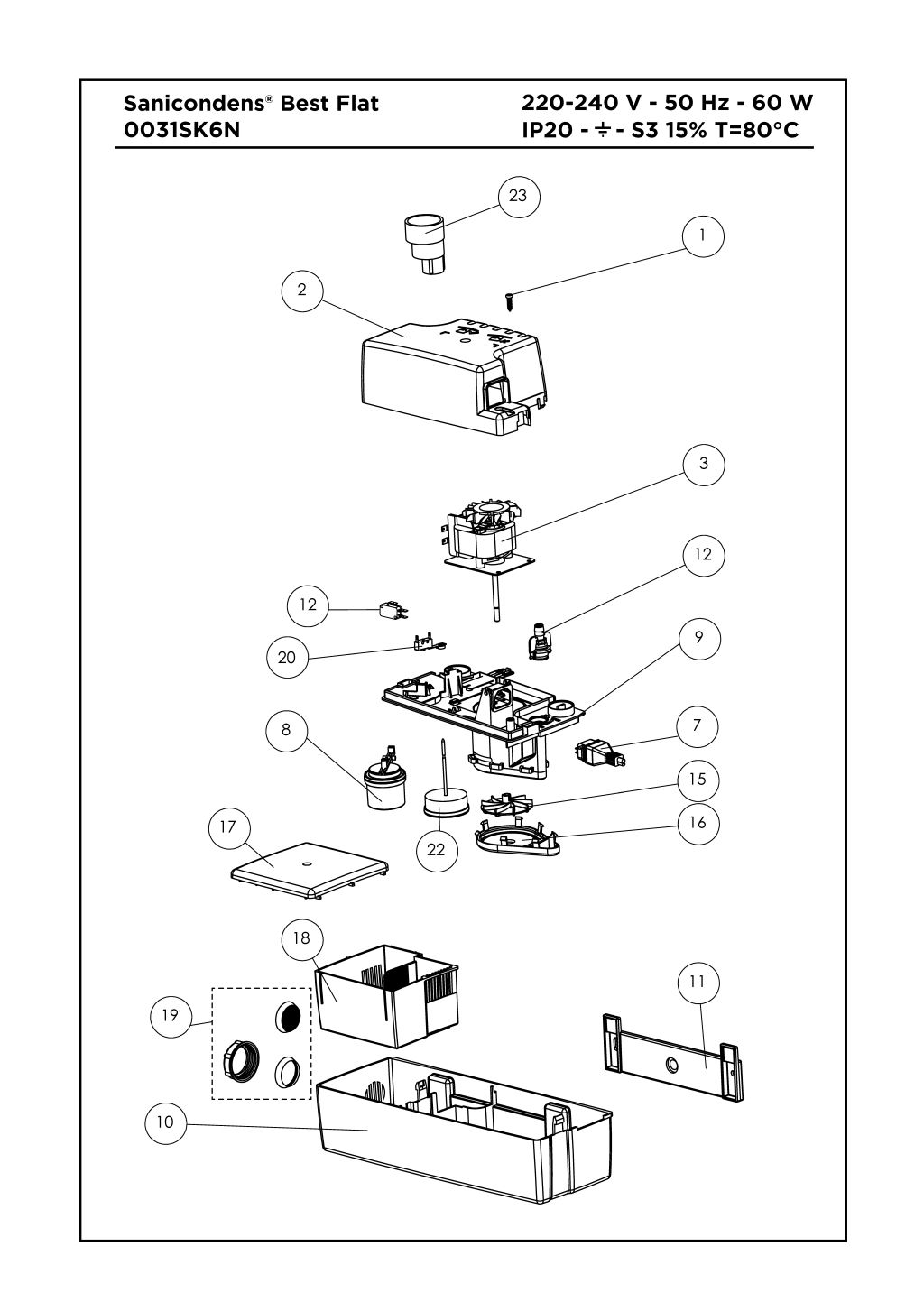 SFA Kondensatpumpe SaniCondens Best Flat Neutralisieren und Abpumpen von aggressivem, saurem Kondensat, weiß