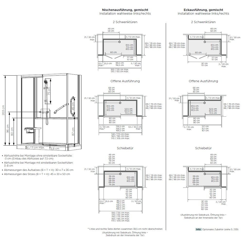 Kinedo Kinemagic Royal F100x80 Nische Mix 2Schwenkt EHM 2HGriff Ksitz Kglas