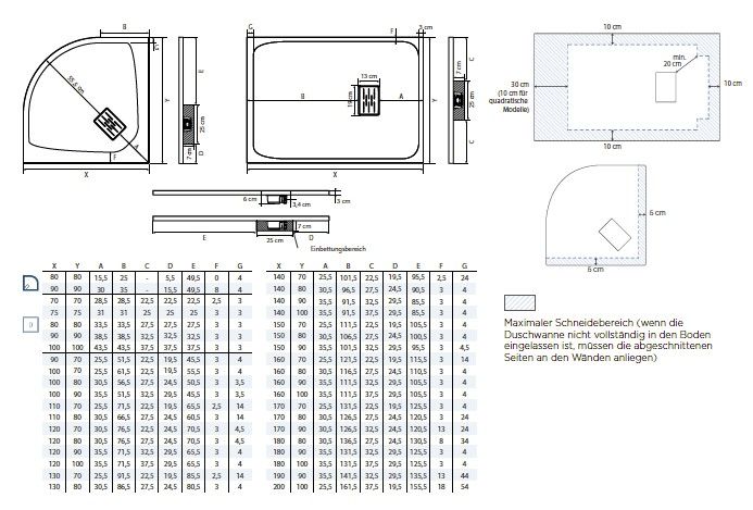 Kinedo DW Kinerock Evo 120X90 Sand H30mm RK PN24 Ablauf 90mm Biolex