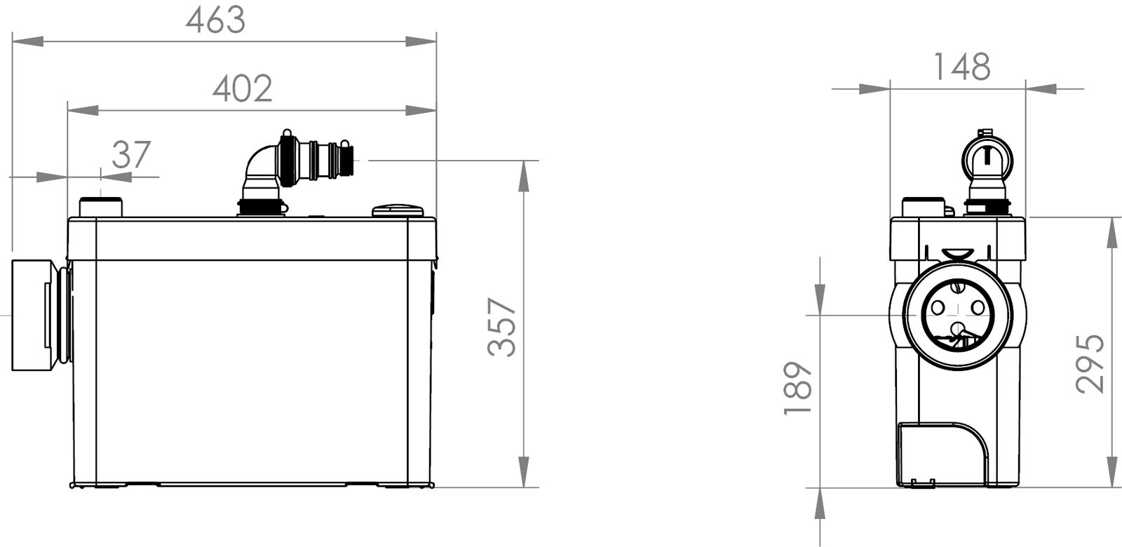 SFA Lomac Fäkalienhebeanlage Suverain 400VW zum Anschluss als Vorwandsystem, 4 m