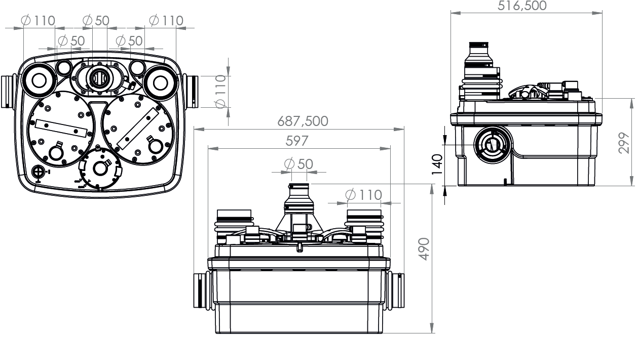 SFA Hebeanlage SaniCubic 2 Classic grau, mit Kabelalarmsystem