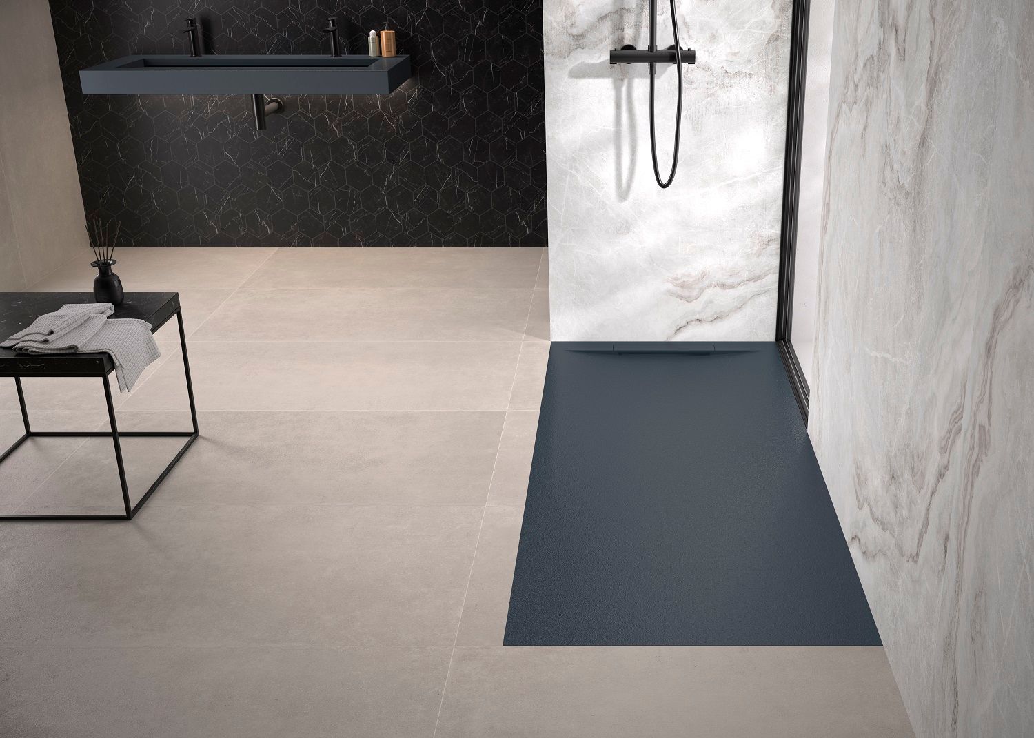 Kinedo DW Kineline 160X90 Anthrazit H26mm RK PN24 Ablauf Breitseite Biolex