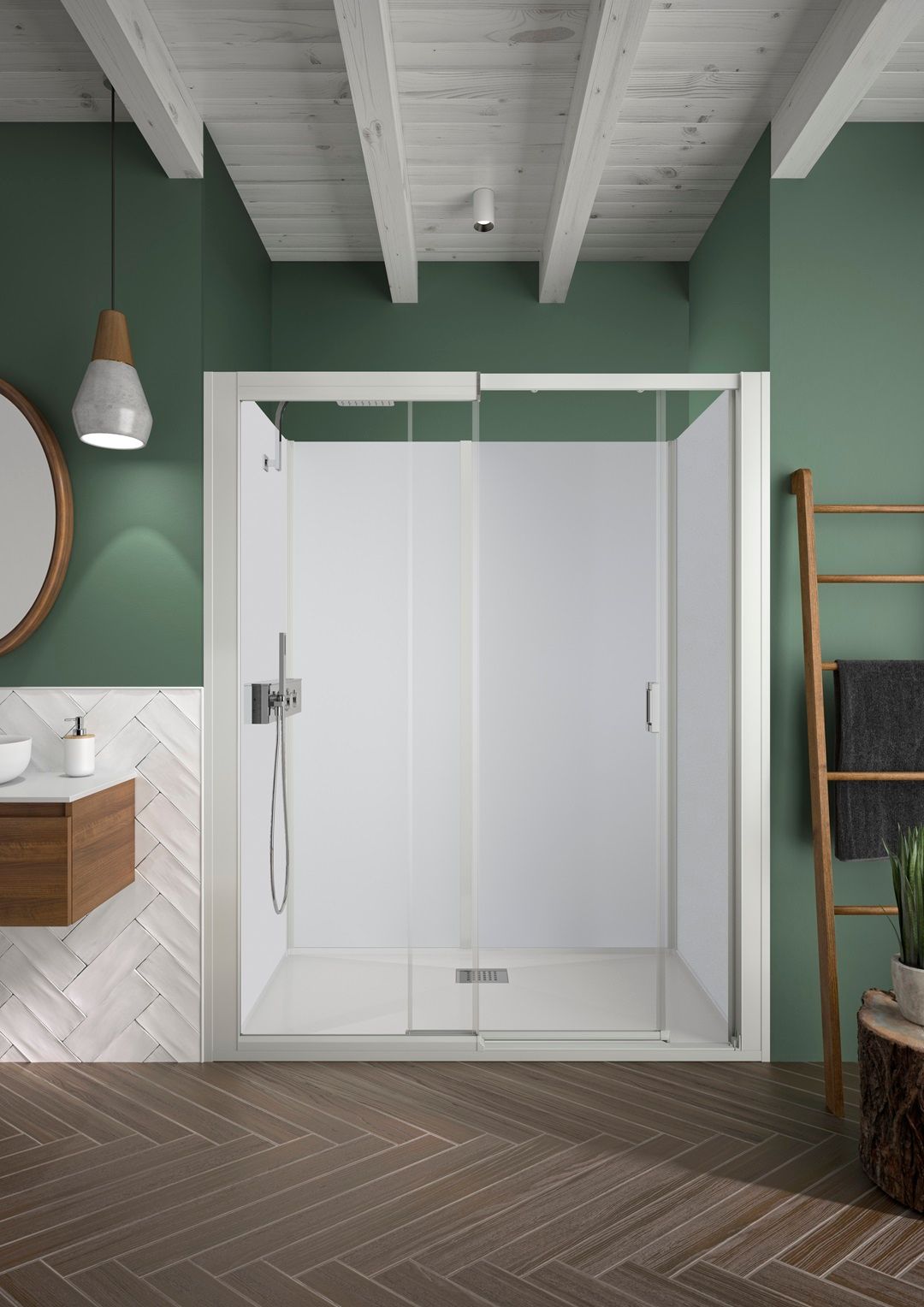 Kinedo Kinemagic Design F100x90Nische Hoch Schiebetür Thermostat Klarglas