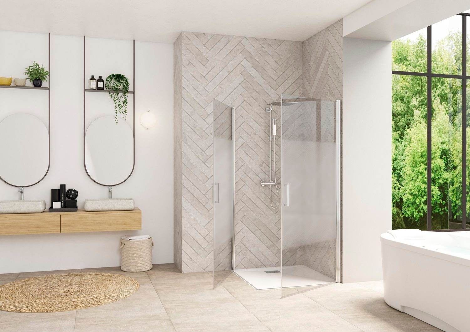 Kinedo Smart Design P 90 Schwenktür tg P chrom Dekorglas Cosmos Solo P PF AP