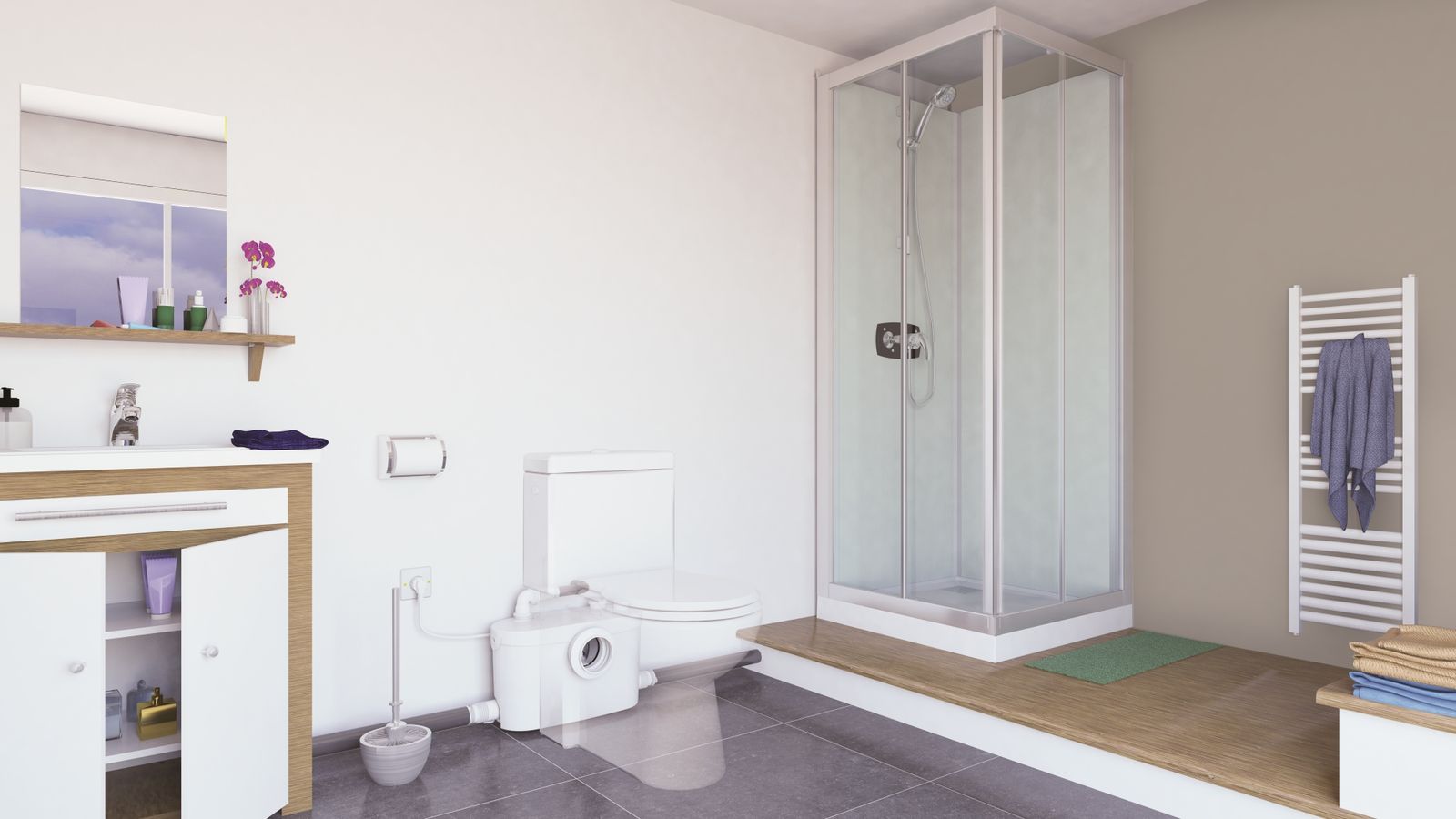 SFA WC-Hebeanlage SaniPro XR UP weiß, zum Anschluss an WC, Waschtisch, Dusche, Bidet