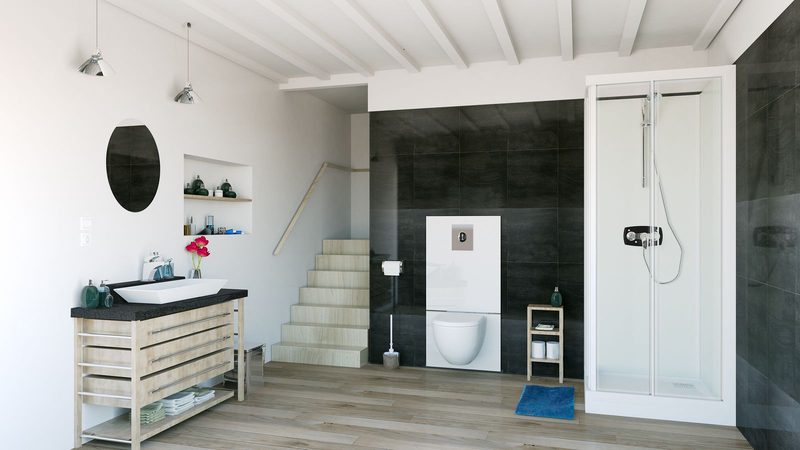 SFA Wand-WC-System SaniWall Pro UP mit Glasverkleidung, Bodenfixierung