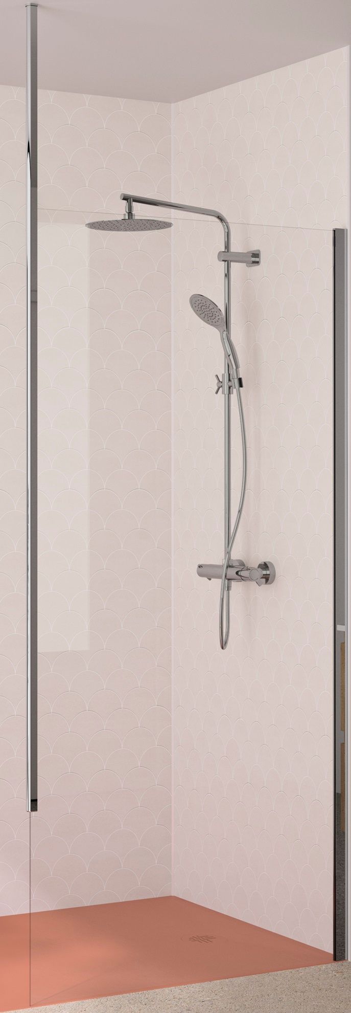 Kinedo Walk In Solo 6 Plus 80 Höhe225 Klarglas 6mm Profil Chrom Deckenstrebe