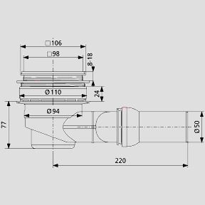 Sanit Duschablauf 823/BW DN 50, Abgang waagerecht, für Duschbord