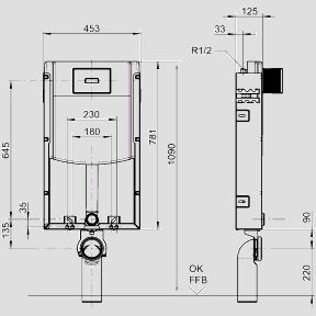 Sanit WC-Montageelement INEO IN 1090 mm, ohne Fußstützen, mit kleiner Revisionsöffnung