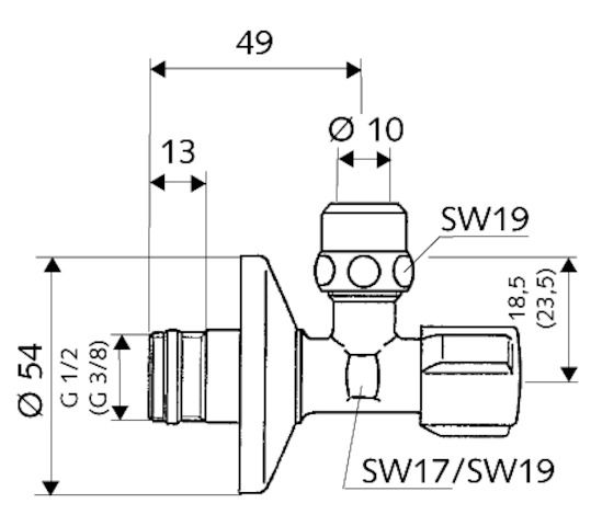 SCHELL Eckventil COMFORT G 1/2 AG x G 3/8 AG, mit Regulierfunktion und ASAG, verchromt