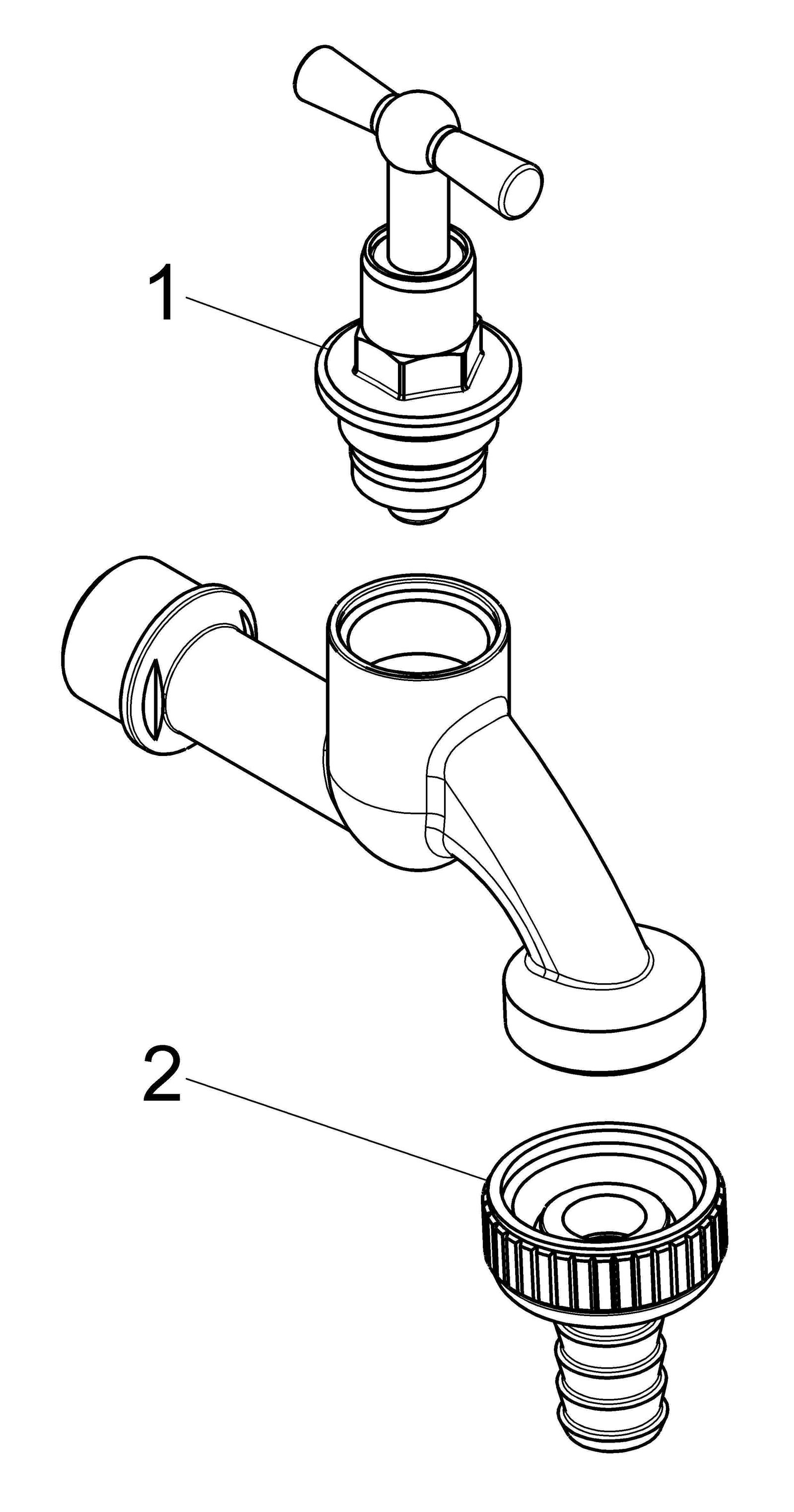 Schlösser Auslaufventil 1730 DN 20, 3/4", mit Schlauchverschraubung, Knebeloberteil, matt verchromt