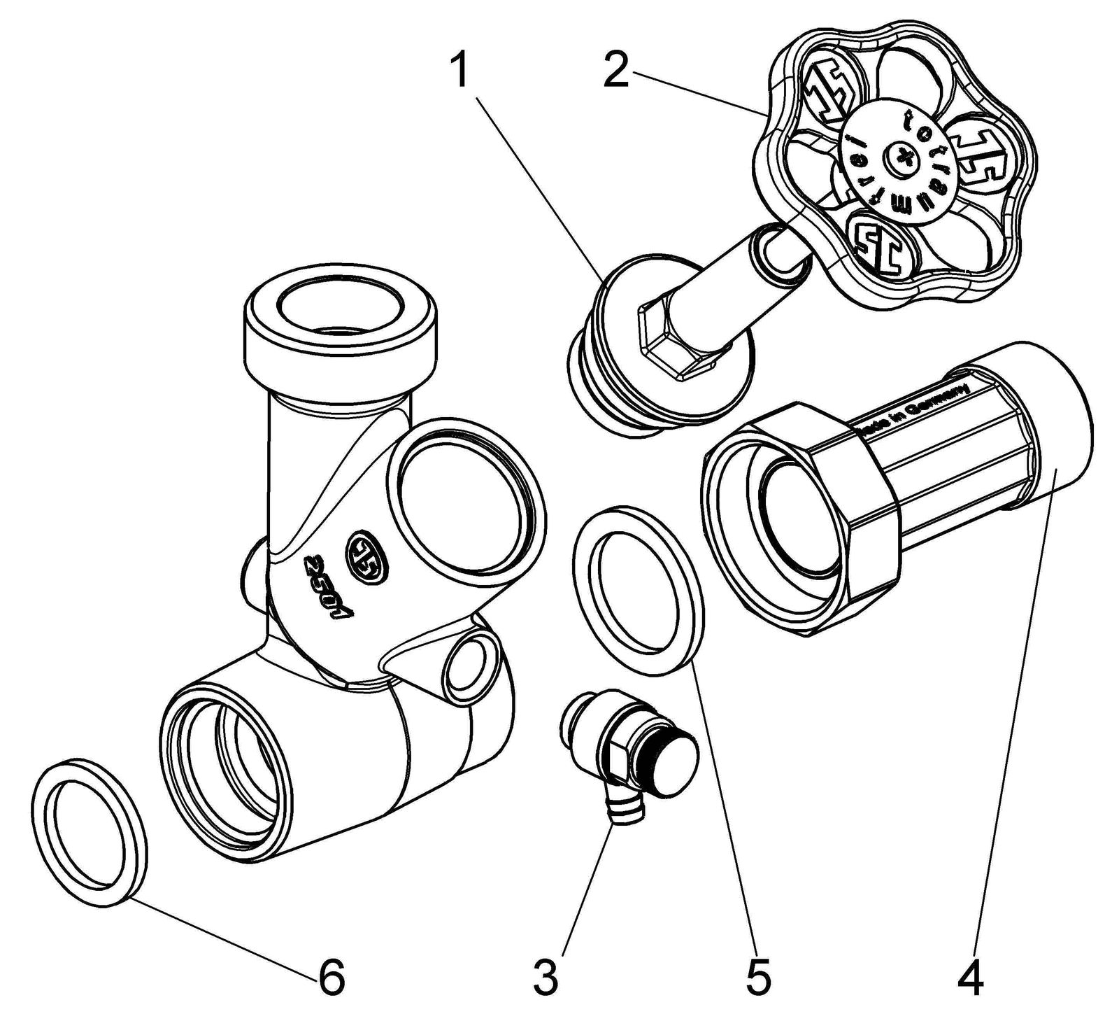 Schlösser Abzweig-T-Ventil 7500 DN 20, G 1 x 1", steigende Spindel