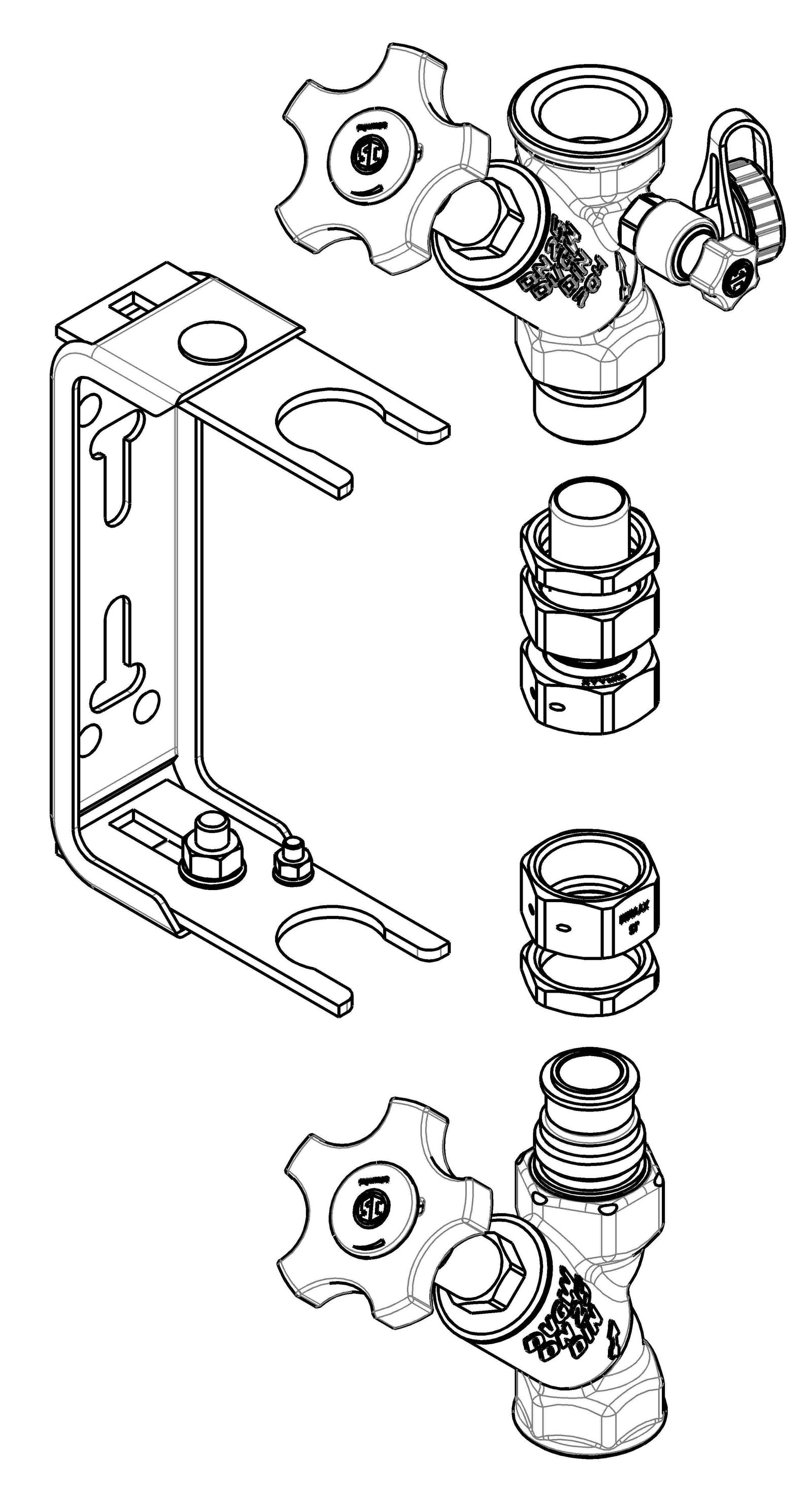Schlösser Wasserzähler-Anschlussgarnitur KO2225 1 1/4" Qn 6, verstellbar, Bügel Edelstahl, mit Steigrohr