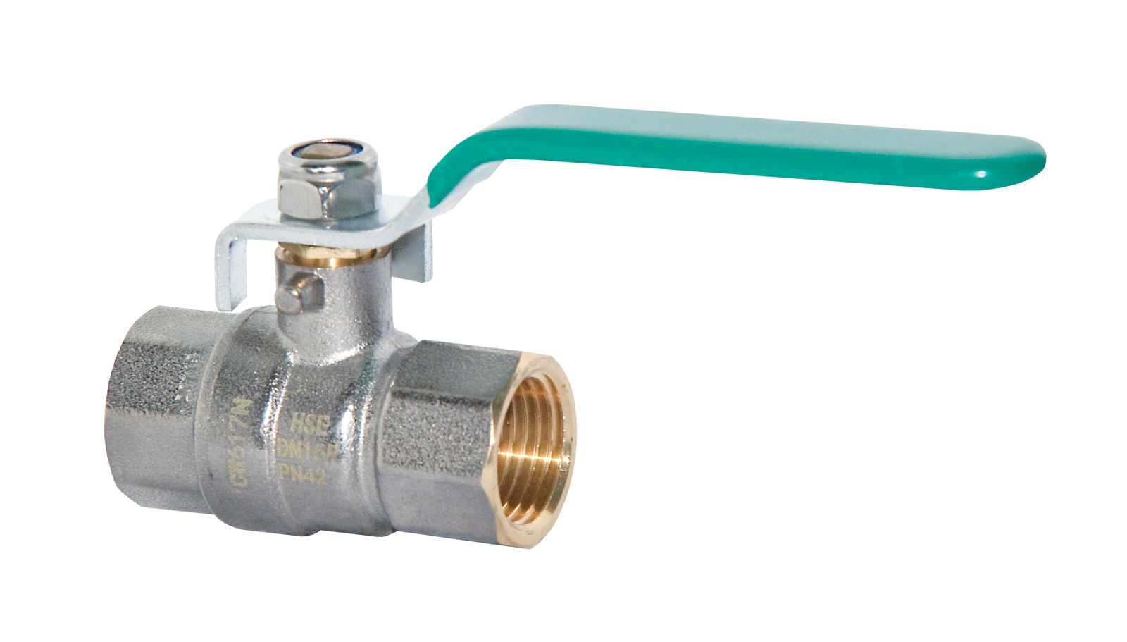 HS Trinkwasser-Kugelhahn UNIWATER 1493 3/4", mit Stahlhebel grün, Messing verchromt