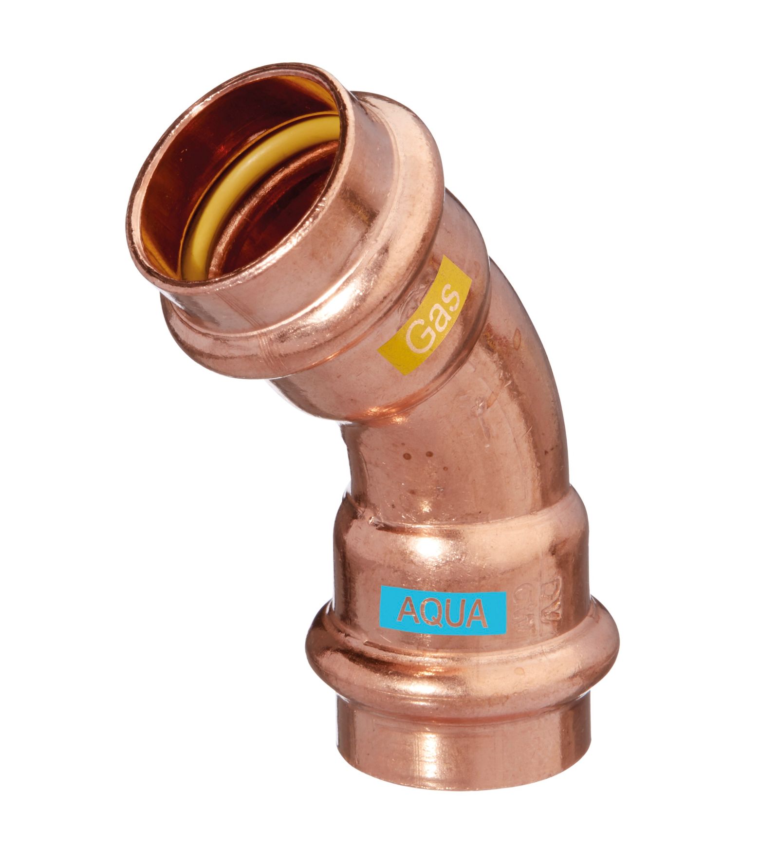 HS Bogen V-Press Copper AQUAGAS 15 x 15 mm, 45Grad, I/I