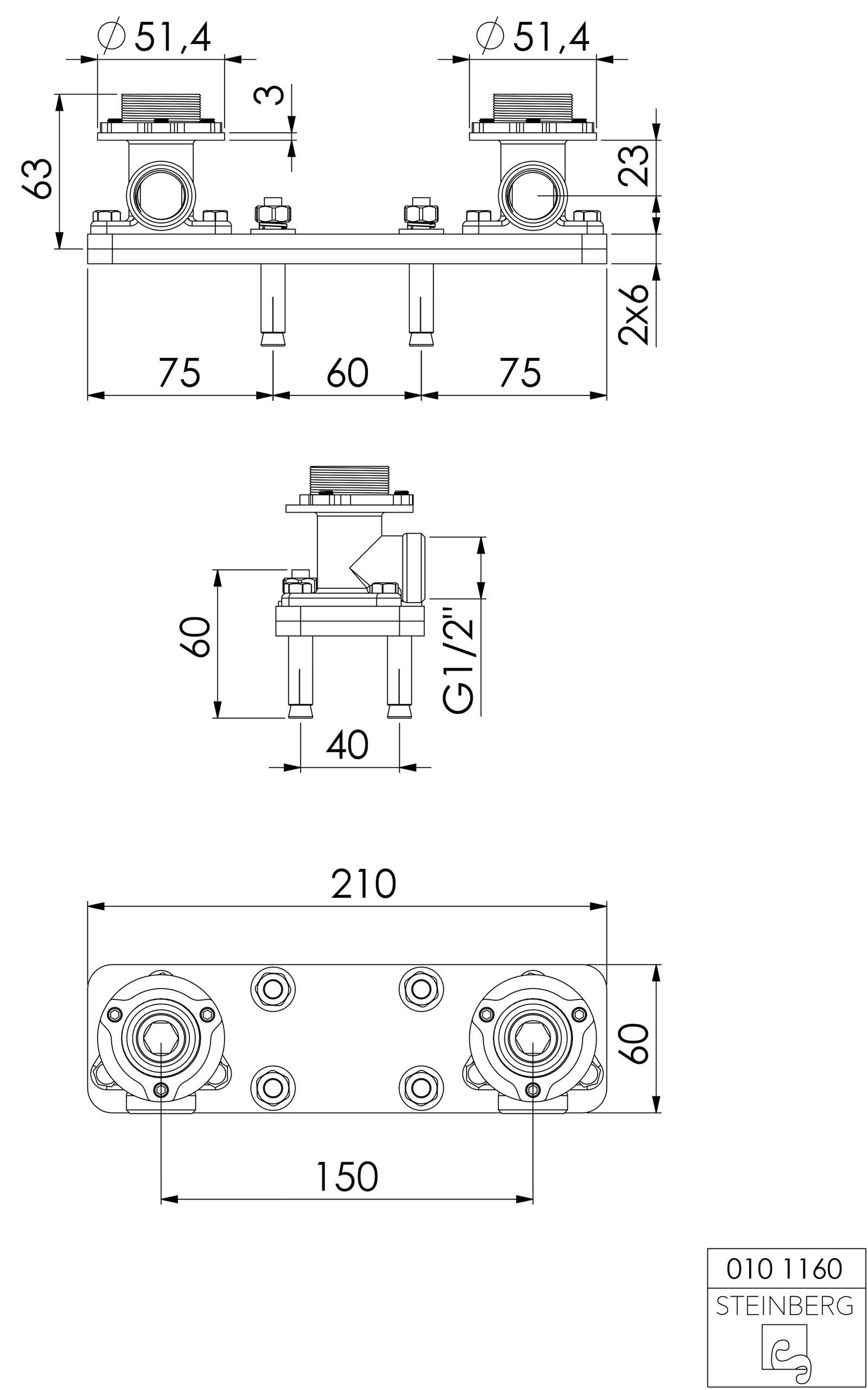 Steinberg UP-Einbaukörper Serie 100 1/2", für freistehende Wannen-/Brausearmatur